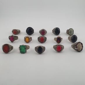 15 Boho Antique Rings Mixed Brass, Glass & Stone Designs