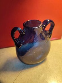 Tow Handles Small Blue Glass Vase