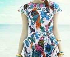 Vintage Monsoon Fusion Cotton Bird Print Beaded Collar Dress UK 10