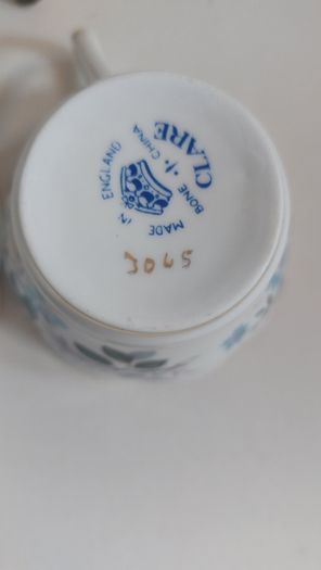 Beautiful Vintage Clare Bone China 14 Piece Teaset for Four in a Beautiful Blue Floral Pattern, Pattern Number 3045
