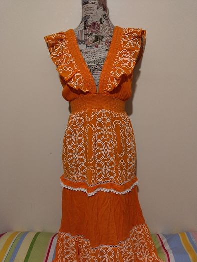 RIVER ISLAND Orange floral frill detail beach maxi dress,  NEW WITH TAGS