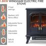 WL46019 Wingham Log Effect Stove Fire With Realistic LED Flame Effect, Adjustable Thermostat, 2000W, Black Image 3