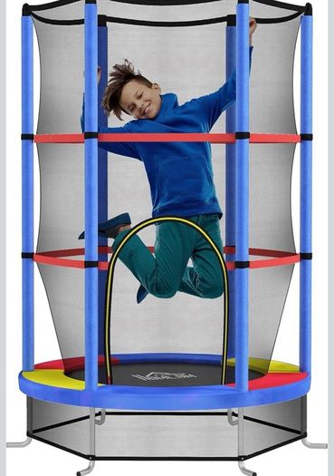 4.6FT Kids Trampoline for Toddlers Outdoor Indoor w/Enclosure Net, Steel Frame, for Ages 3-6 Years