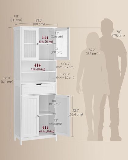 Storage Cabinet, Freestanding Bathroom Storage Unit with Adjustable Shelves, Drawer