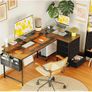 Corner Desk with Drawers, L Shaped Computer Desk 140x80cm with USB Charging Port & Power Outlet Image 7