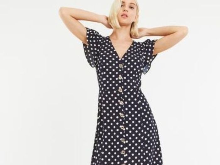 Oasis Spot Button Skater Dress S 16
