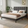 Double Bed Frame, Easy Assembly, Sturdy Wooden Slat Support, Upholstered Platform with Headboard Image 3