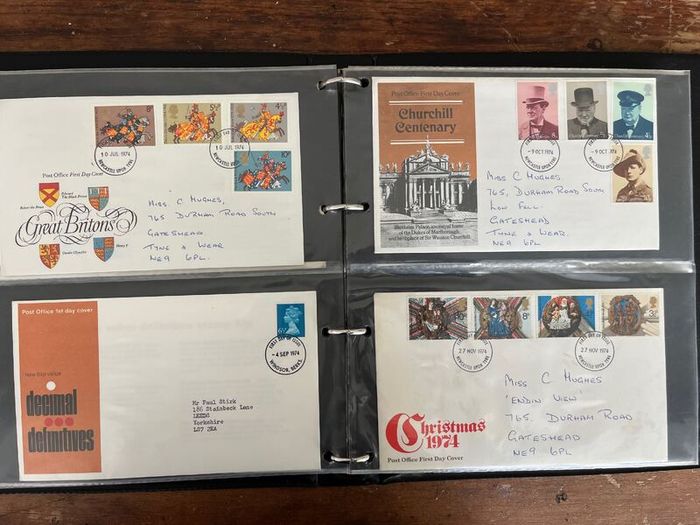 Collection of 80 UK First Day Cover stamps 1970 to 1979 in album with 10 extra pages