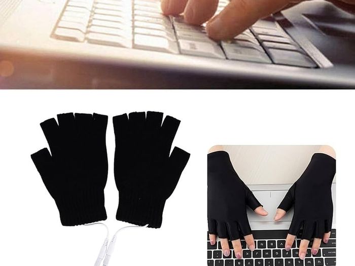 Heated Gloves via USB Mittens, Unisex for Men and Women, Winter Mittens for Warm Hands, Warm, for Working on Laptop, Fingerless, Knitted Gloves, Washable