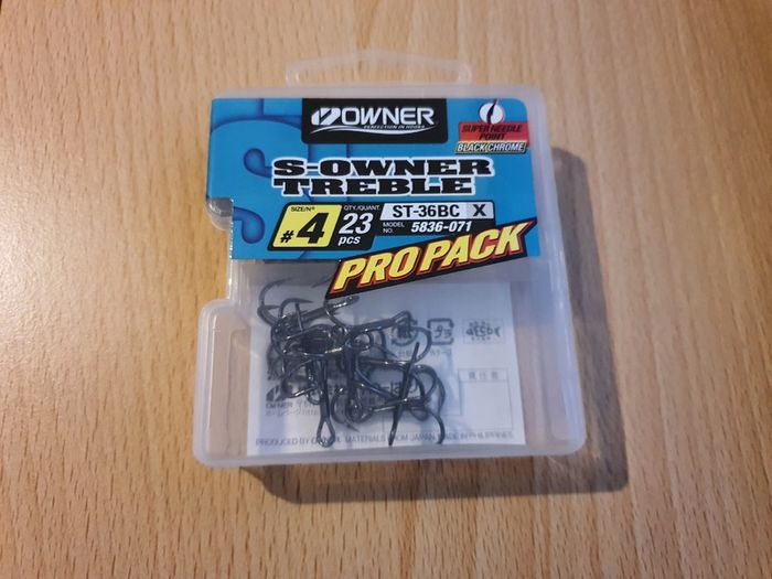 NEW - Owner ST- 36BC Treble Hooks Size 4 - Pike Perch Trout Salmon Bass Cod Pollock