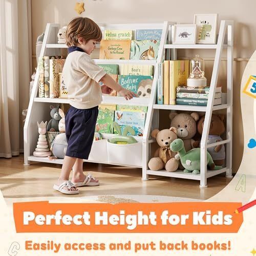 Kids Bookshelf and Toy Storage: 3-Tier Book Shelf Childrens Bookcase - 6 Small Storage Units for Kids Room