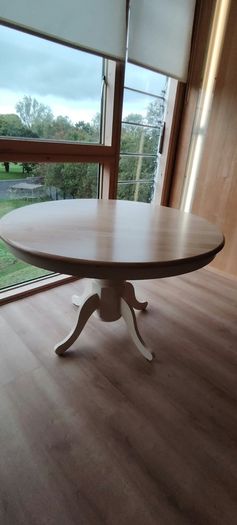 Solid Wood Round Dining Table with 4 Fabric Chairs