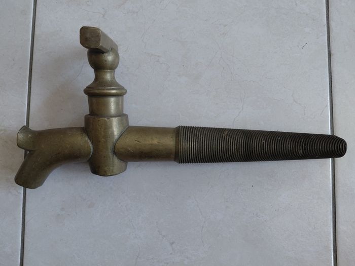 Antique French solid brass oak barrel tap or spigot