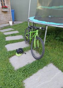 Green kids Frog bike with helmet