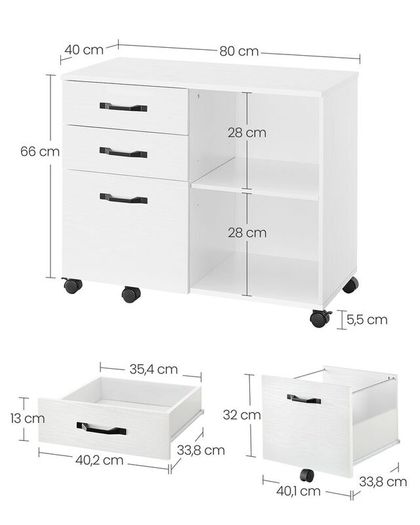 Mobile Filing Cabinet with 3 Drawers, Adjustable Shelf and Lockable Castors Office Cabinet