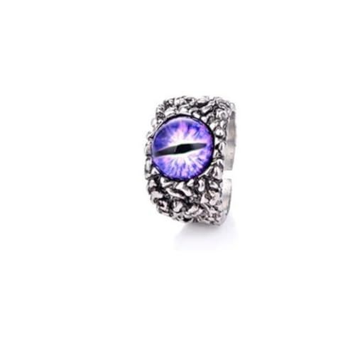 Punk style purple dragon eye silver ring