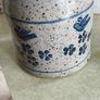 Early Nicholas Mosse Irish Stoneware Crock / Canister Blue Bird Motif With Lid But The Lid Cracked And Fixed 6 Inches Tall. Image 7