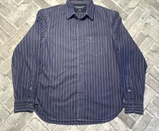 American Eagle Outfitters Mens Blue w/White Pinstripe Long Sleeve Shirt Size Medium