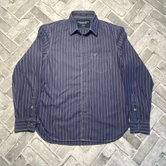 American Eagle Outfitters Mens Blue w/White Pinstripe Long Sleeve Shirt Size Medium