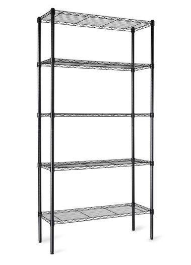 5 Black Steel Shelving Units Adjustable - Sold As One Lot
