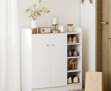 Shoe Storage Cabinet with 2 Doors, Adjustable Shelves, Entryway Shoe Cabinet for 12 Pairs, White