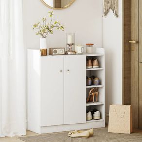 Shoe Storage Cabinet with 2 Doors, Adjustable Shelves, Entryway Shoe Cabinet for 12 Pairs, White