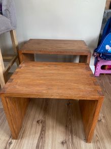 Vintage Solid Wood Matching Pair of Side Tables