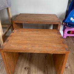 Vintage Solid Wood Matching Pair of Side Tables