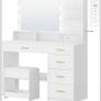 Dressing Table with 3-Colour LED Adjustable Brightness, Vanity Table with Plug and Large Mirror, Stool and Hairdryer Holder, Muti-Drawer Dressing Table, 6 Open Storage Areas Image 9