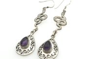 Vintage 925 Sterling Silver &amp; Colour Changing Amethyst Witchy Gothic Snake Earrings