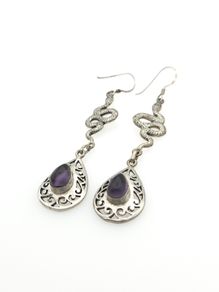 Vintage 925 Sterling Silver & Colour Changing Amethyst Witchy Gothic Snake Earrings