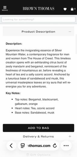 CREED Silver Mountain Water 100ml niche parfum