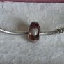 Pandora violet/purple murano glass charm with grey/Wlwhite hearts very good condition Image 5