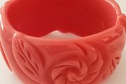 Coral/Pink Floral-Etched Plastic Bangle