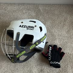Azzurri sports hurling helmet and right hand glove