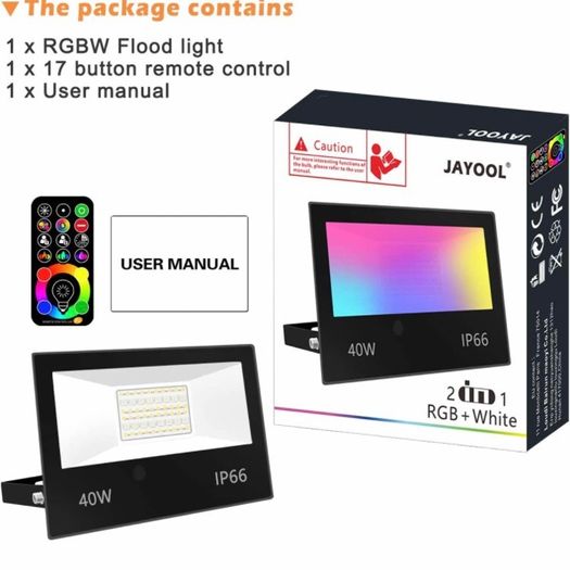 LED Floodlight Outdoor 40W 4000LM, Flood Lights Colour Changing, 120 RGB Colours- Warm White-Timing-Remote Control - 5 Modes, IP66 Waterproof, UK 3-Plug