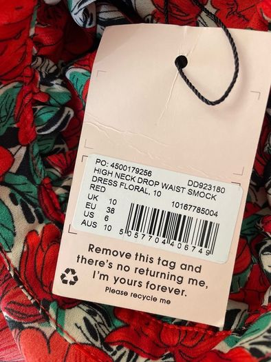 Little Mistress High Neck smock dress floral red mix size