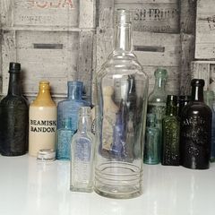 441 - Set of 2 Biggest and Smallest Cork Distillery Company Vintage Collectible Decorative Bottles