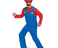 Super Mario Bros Brothers Costume Cosplay Fancy Dress Outfit Halloween Carnival Unisex Mens Women Adult Teens New with Hat and Mustache
