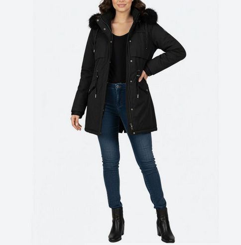 Black Winter Coat with Fur Trimmed Hood size 24 + matching hats, scarves & gloves available