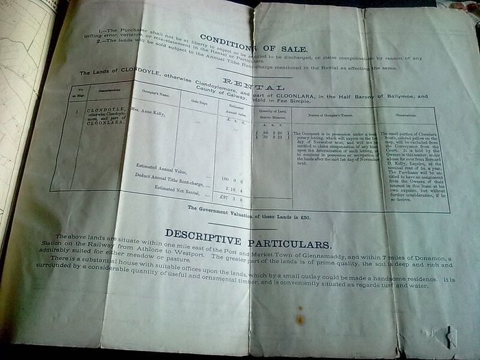Rental particulars and conditions of sale of fee simple lands of Clondoyle County Galway 1882