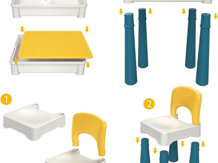 Kids Building Blocks Table and Chair Set, Multi-Activity Table with 1 Chair and 130 Pieces Large Building Blocks, Creativity Bricks Compatible Construction Toys for Boys and Girls