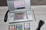 Nintendo DS Lite Silver With 3 Games | USB Charger - Excellent Condition -Tested