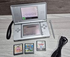 Nintendo DS Lite Silver With 3 Games | USB Charger - Excellent Condition -Tested