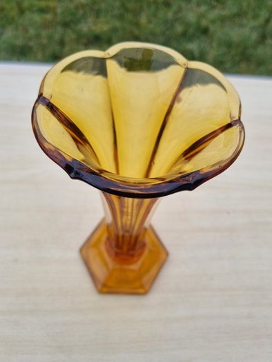 Art deco bohemia glass amber vase