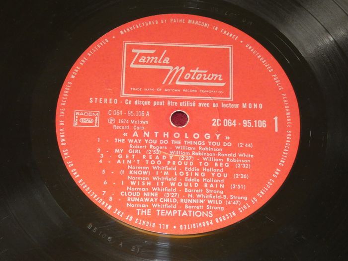 The Temptations Anthology 1974 Lp French Pressing Lp