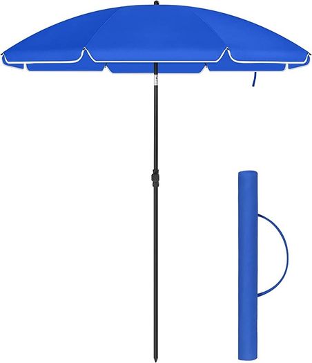 1.6 m Parasol, Beach Umbrella, UPF 50+, Sun Protection, Portable Octagonal Polyester Canopy, Fibreglass Ribs, Tilt Mechanism, Carry Bag, for Beach Garden Balcony Pool, Taupe MULTIPLE COLOURS AVAILABLE (FREE POSTAGE)