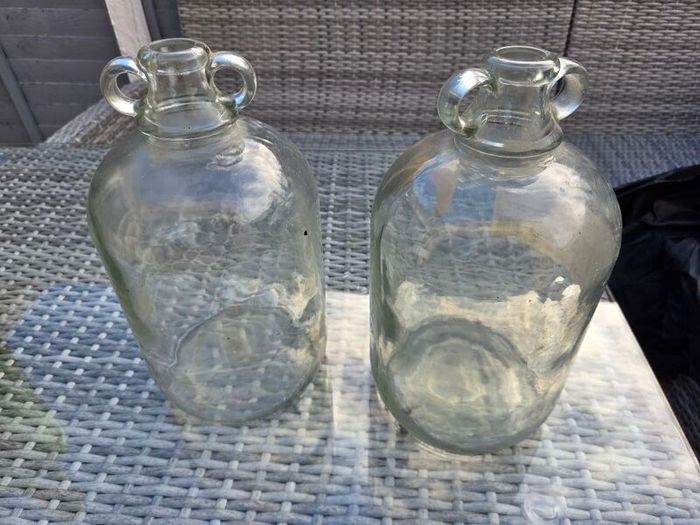Pair of Vintage Glass Demijohns / Storage Jugs (300mm x 160mm)