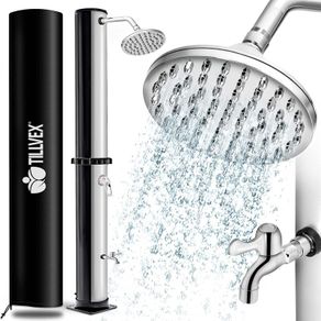 Outdoor Solar Heated Shower, 20L Poolside Shower Kit with 2 Shower Head and Foot Shower Tap, Handheld/Hanging Two Modes Fast Assembly W/ Pre-Drilled Hole for Outdoor Backyard Poolside Beach Spa