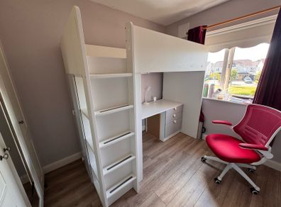Loft bed with desk and wardrobe